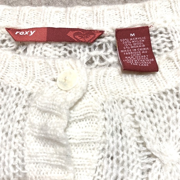 Roxy Cream Cardigan Lightweight Knit Crochet Sweater Beach Women Size Medium - Picture 5 of 5